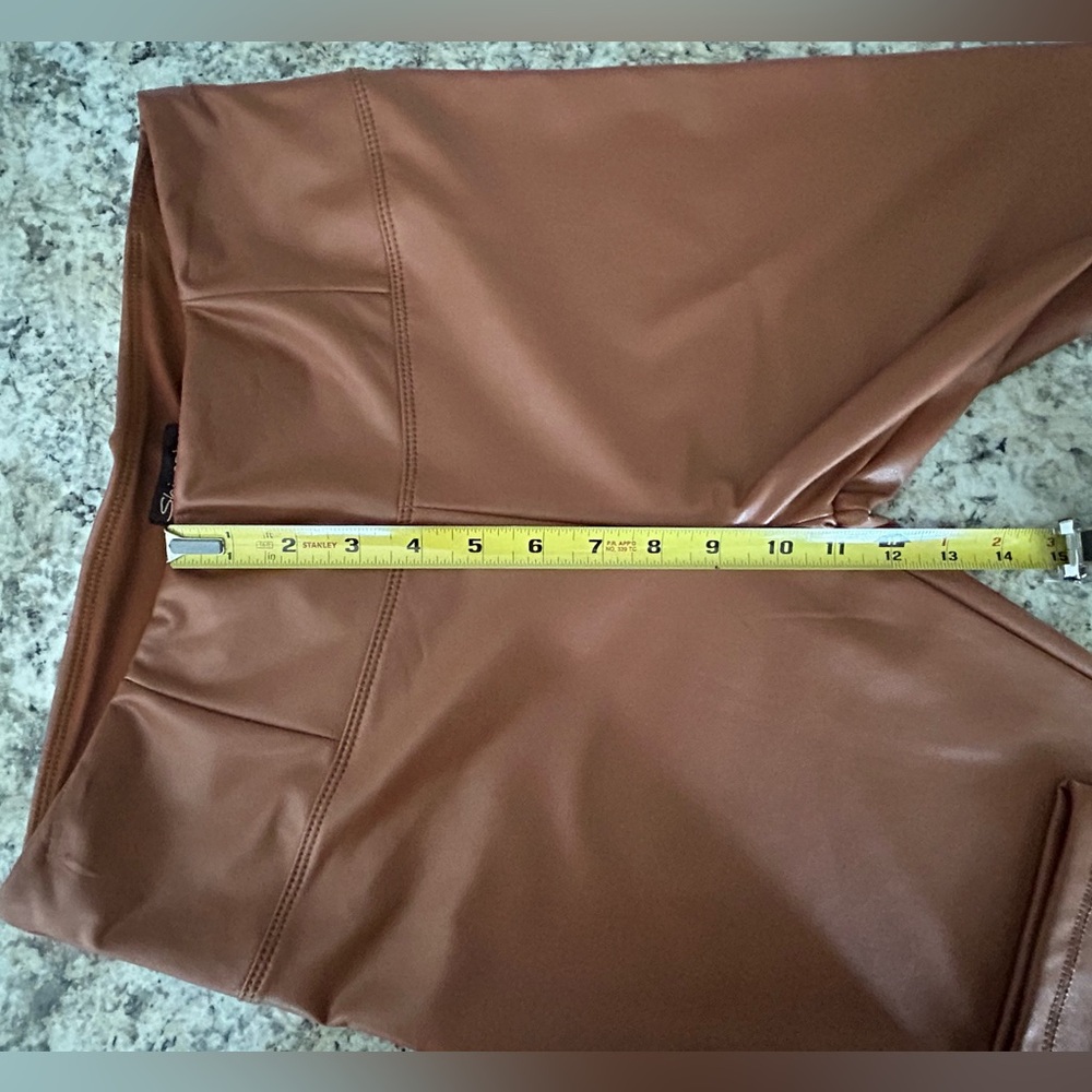NWT Shinestar Tummy Tucker High Waist Faux Leather Leggings Camel Size L - Picture 11 of 12
